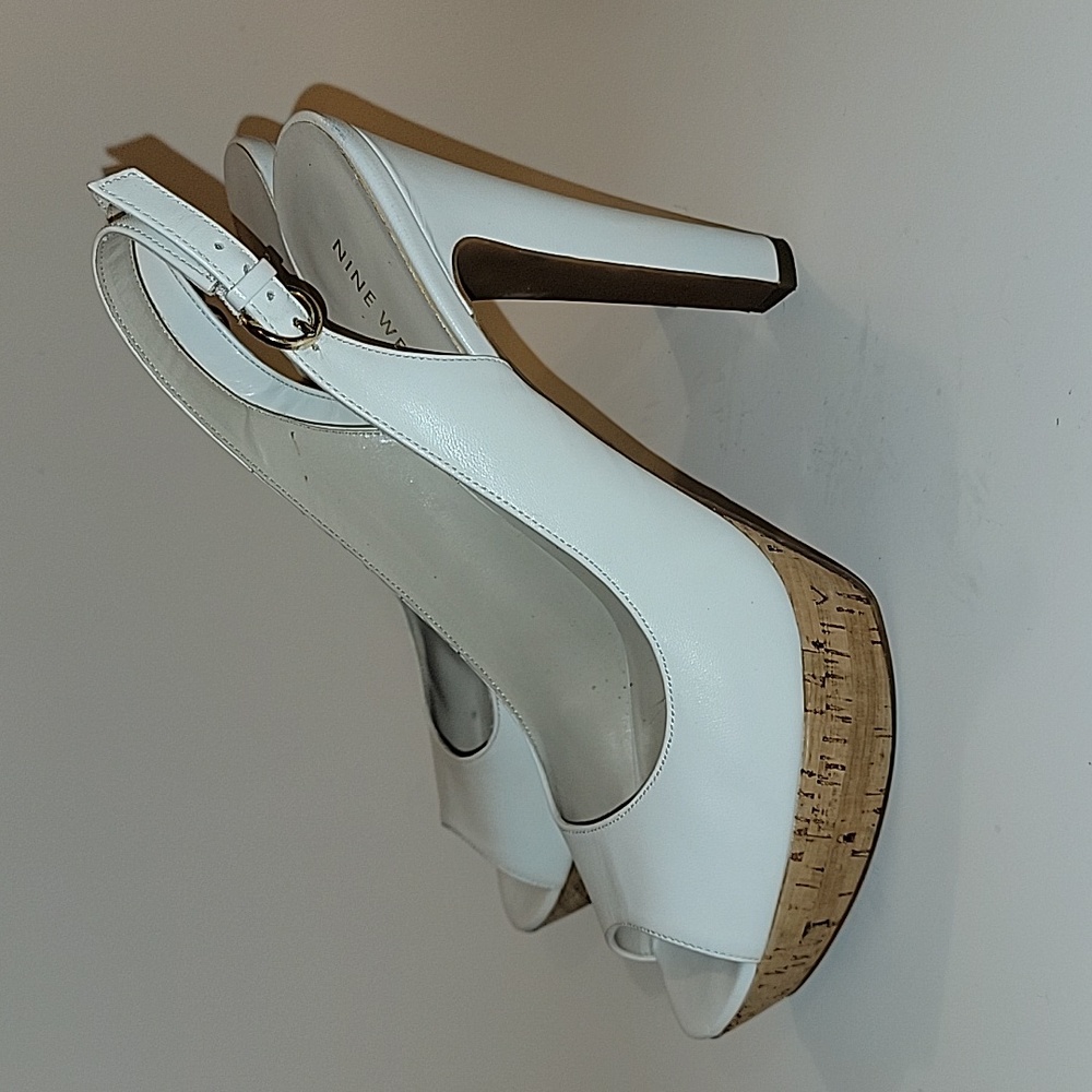 White Peep Toe Platform Slingback Heels - image 2